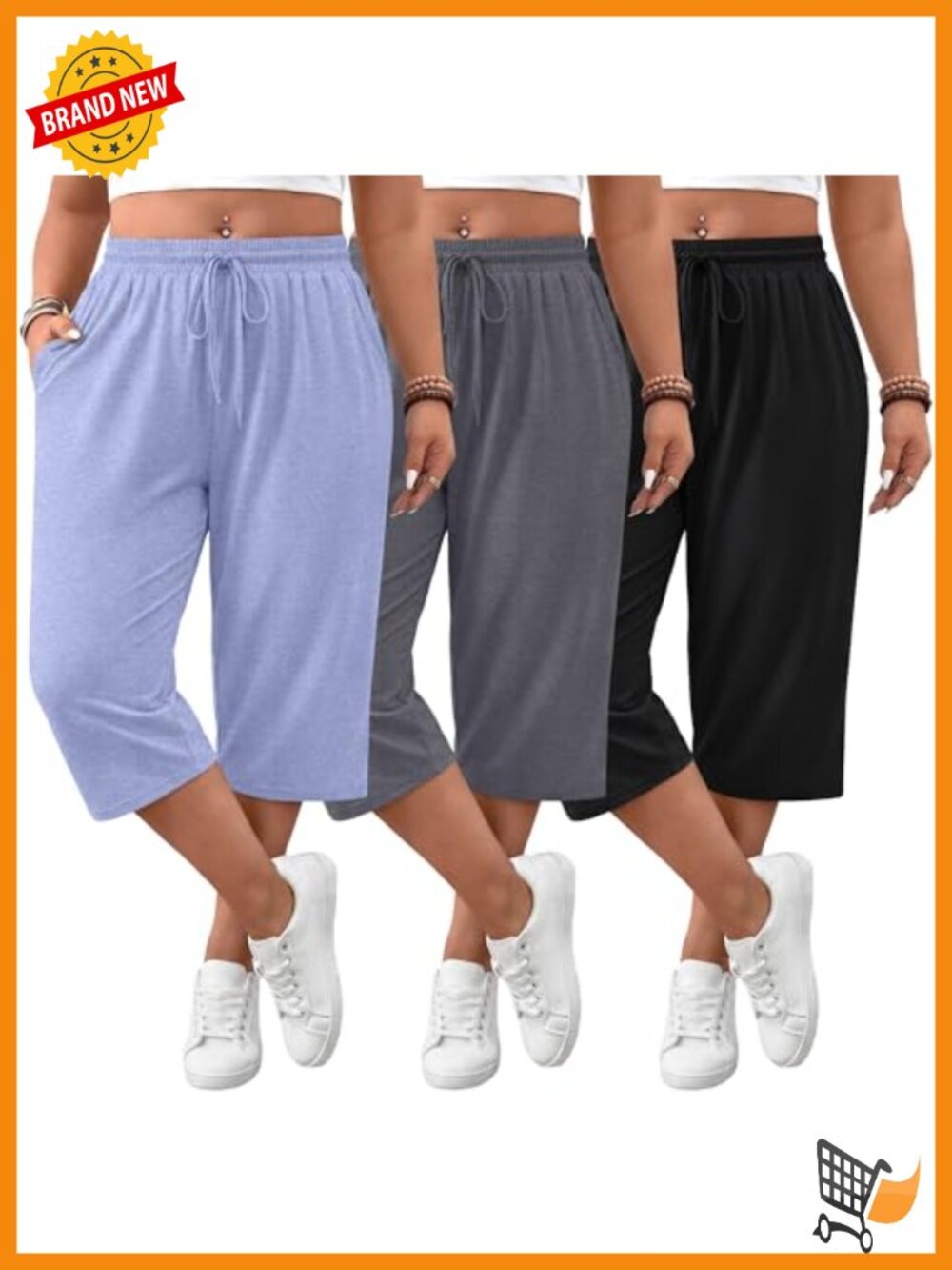 Plus Size Wide Leg Yoga Capri Sweatpants with Pockets 3 Pack